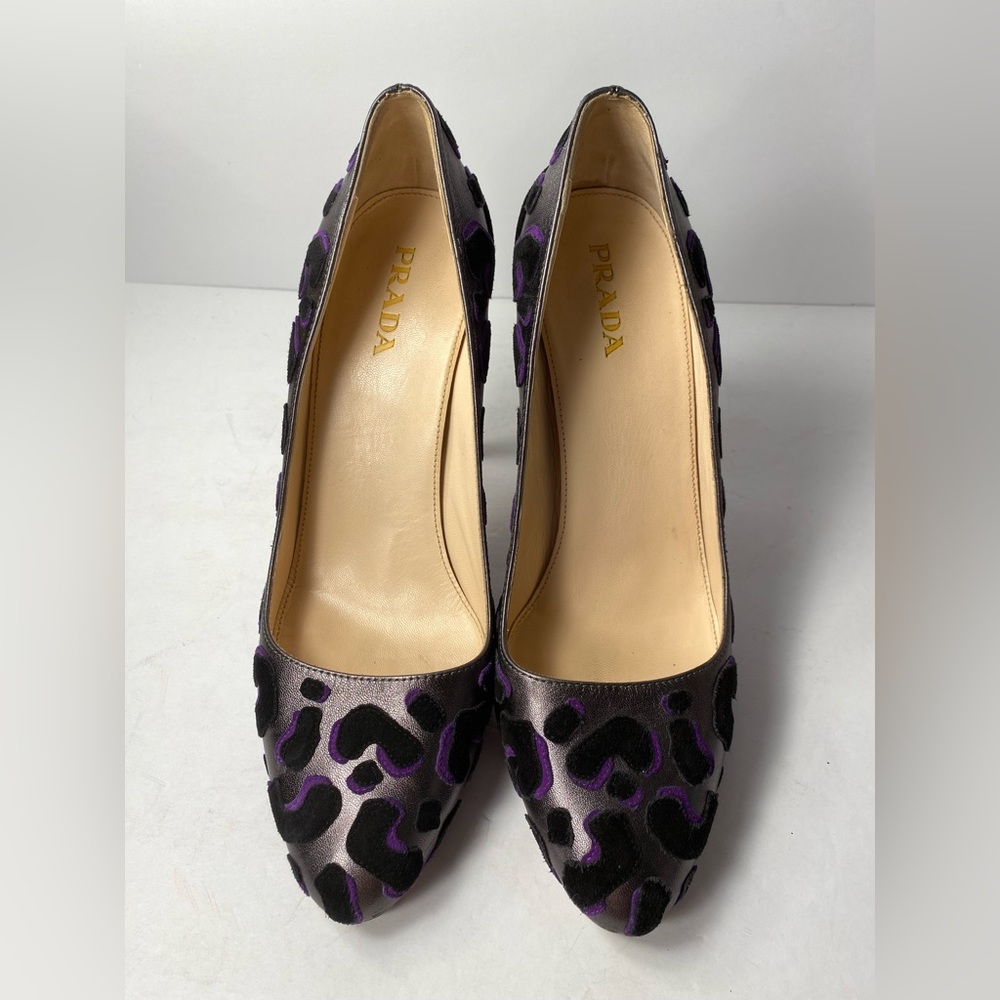 Prada suede pumps heels leopard pewter black purple 40 - Picture 4 of 12